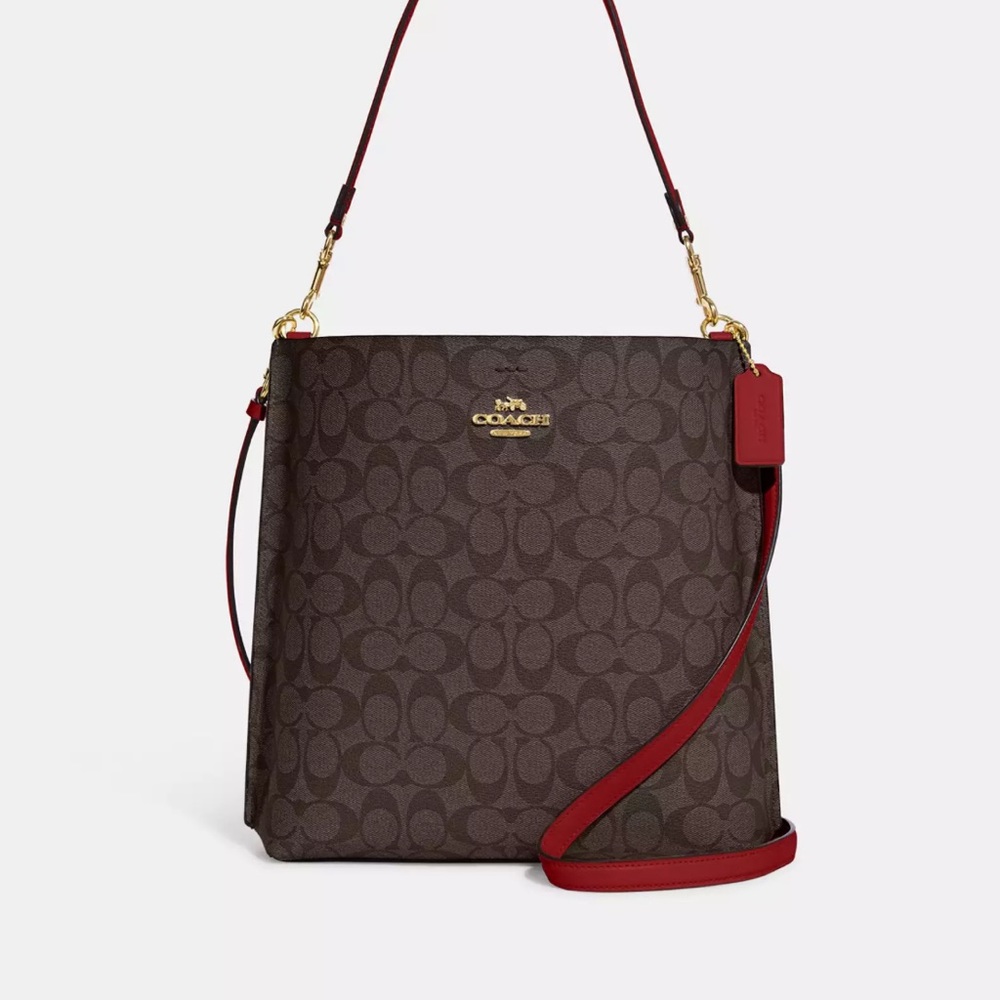 Coach Brown and Red Signature Shoulder Bag